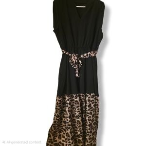 SHEIN Size X-Largr Black Belted Maxi Dress with Leopard Print